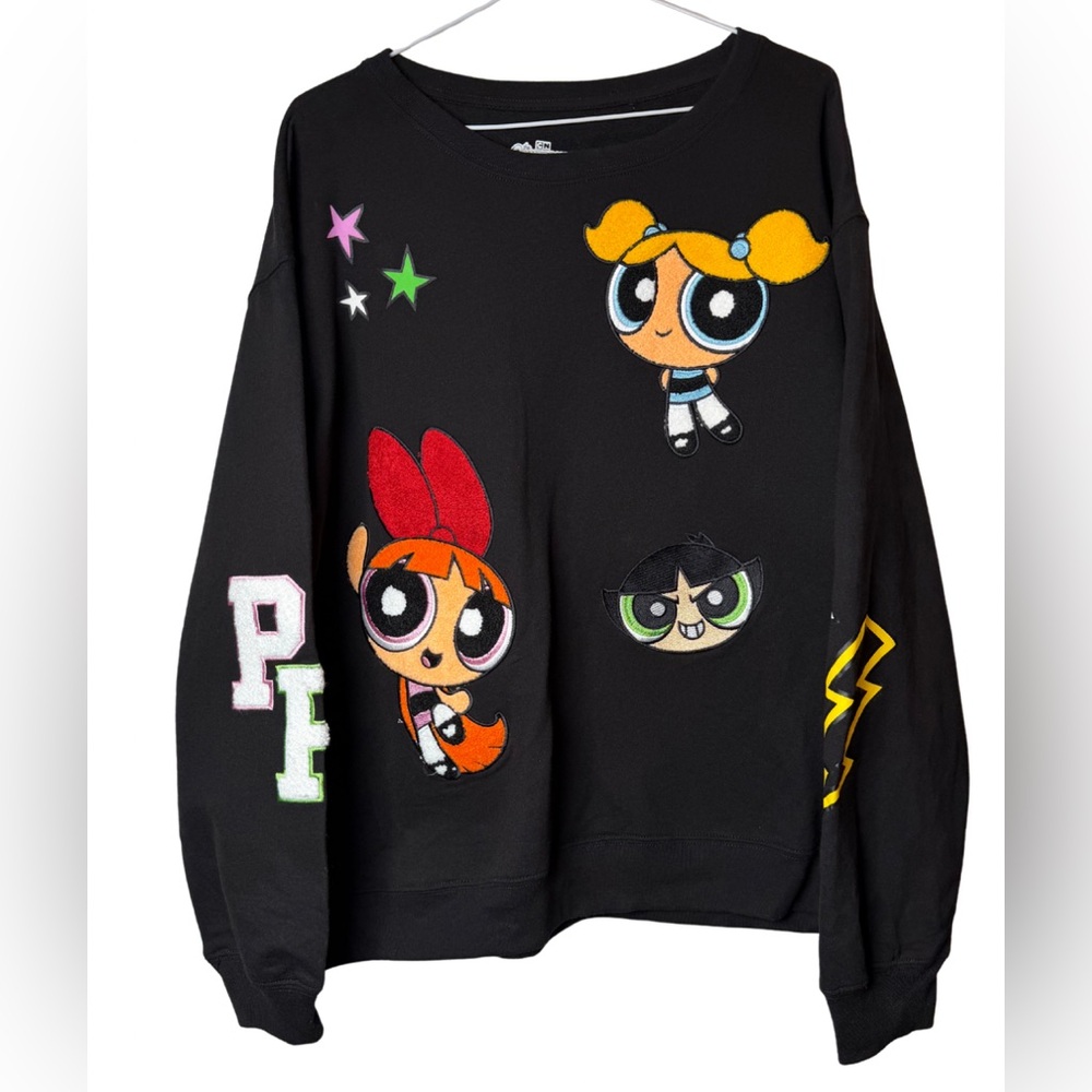 Powerpuff Girls Black Crewneck Sweatshirt Retro Style XXL